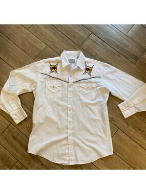 Vtg Buffalo Aztec Ely Diamond Pearl Snap Western Shirt Mens Large Embroidery